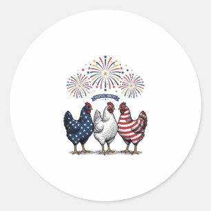 Sticker Rond Trio de poulets patriotiques Gravure vintage vecte