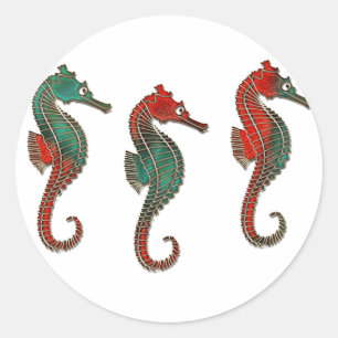 Sticker Rond Trio de Seahorse de Noël métallique
