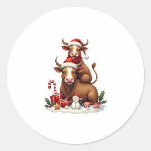 Sticker Rond Trio de vaches des Highlands de Noël vintage, conc
