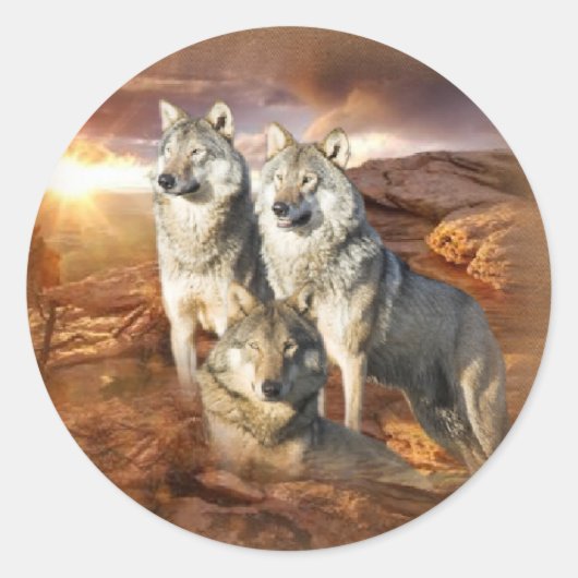 Sticker Rond Trio des loups (Devant)