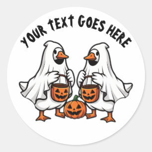 Sticker Rond Trio d'Halloween personnalisé d'oies fantômes effr