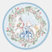 Sticker Rond Trio d'ours polaires couronne de Noël (Devant)