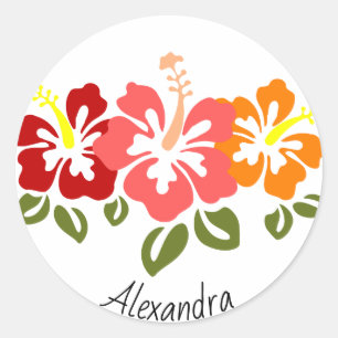 Sticker Rond Trio Hibiscus coloré Personnalisé