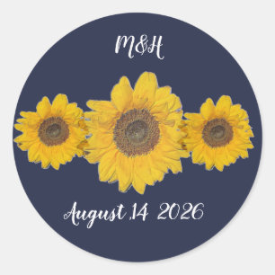 Sticker Rond trio tournesol personnalisé - mariage rustique