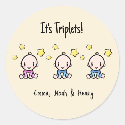 Sticker Rond Triplets !, Triplet Babies triplés personnalisées (Devant)