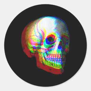 Sticker Rond Trippé crâne Vaporwave Halloween Techno Rave Edm