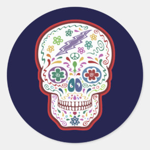 Sticker Rond Trippy Sugar Skull