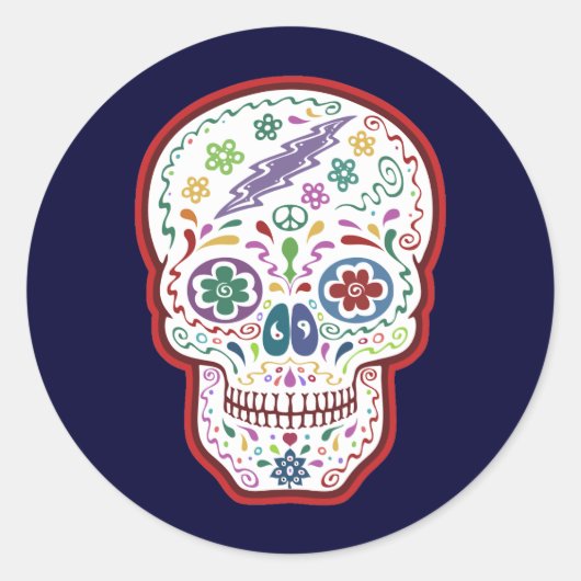 Sticker Rond Trippy Sugar Skull (Devant)