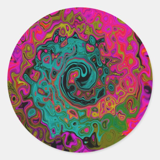 Sticker Rond Trippy Turquoise Abstrait Retro Liquid Swirl (Devant)
