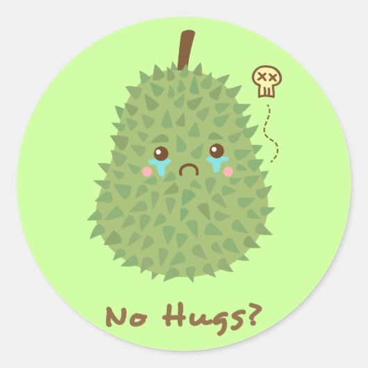 Sticker Rond Triste Durian qui ne se fait pas serrer (Devant)