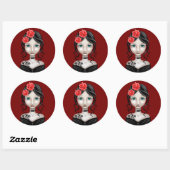 Sticker Rond Triste fille aux roses rouges (Feuille)