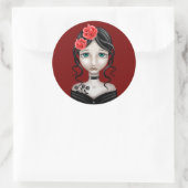 Sticker Rond Triste fille aux roses rouges (Sac)