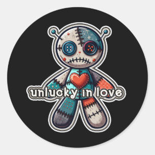 Sticker Rond Triste ours de poupée VOODOO UNLUCKER dans l'amour