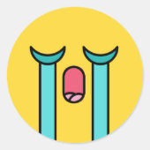 Sticker Rond Triste Pleure Face Emoji Emoticon Jaune (Devant)