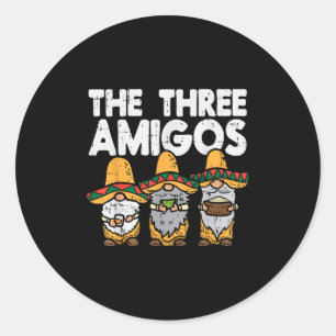 Sticker Rond Trois Amigos Mexicains Gnomes Cute Cinco De Mayo F