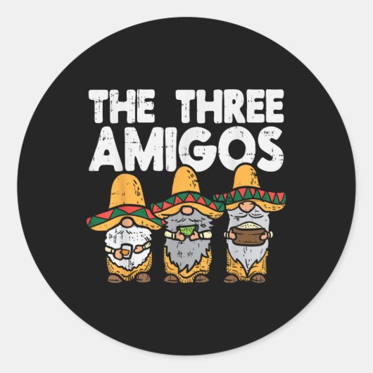 Sticker Rond Trois Amigos Mexicains Gnomes Cute Cinco De Mayo F (Devant)