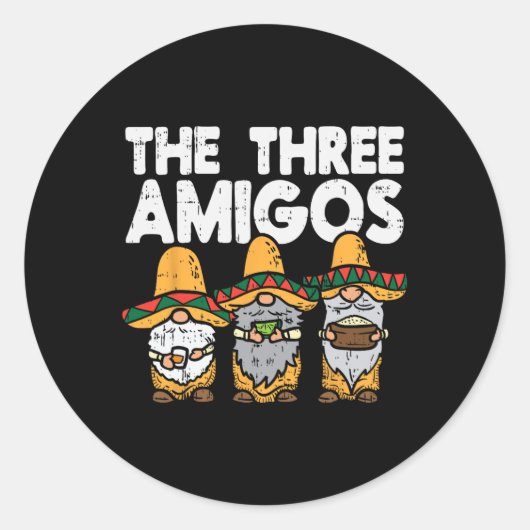Sticker Rond Trois Amigos Mexicains Gnomes Cute Cinco De Mayo F (Devant)