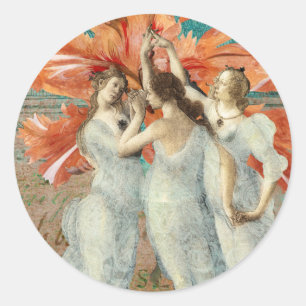 Sticker Rond Trois belles femmes Art numérique Vintage