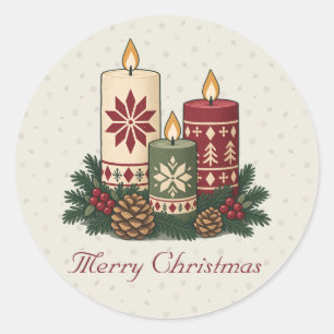 Sticker Rond Trois bougies de Noël nordiques avec décoration de