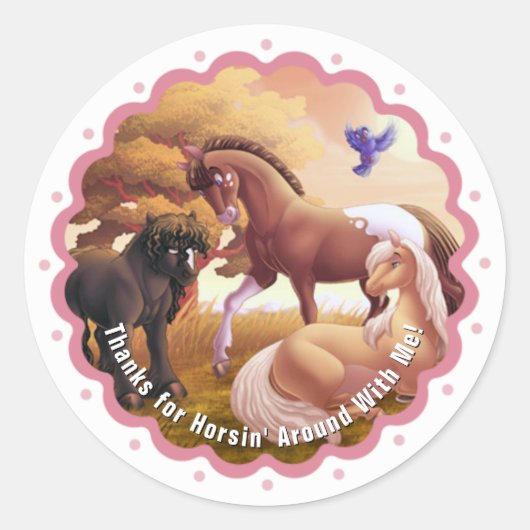 Sticker Rond Trois chevaux dans un pâturage (Devant)
