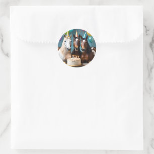 Sticker Rond Trois Chevaux Piebald fête d'anniversaire,
