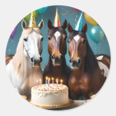 Sticker Rond Trois Chevaux Piebald fête d'anniversaire, (Devant)