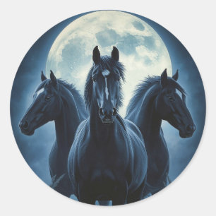 Sticker Rond Trois chevaux sous la lune