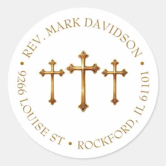 Sticker Rond Trois Croix d'or Adresse religieuse (Devant)