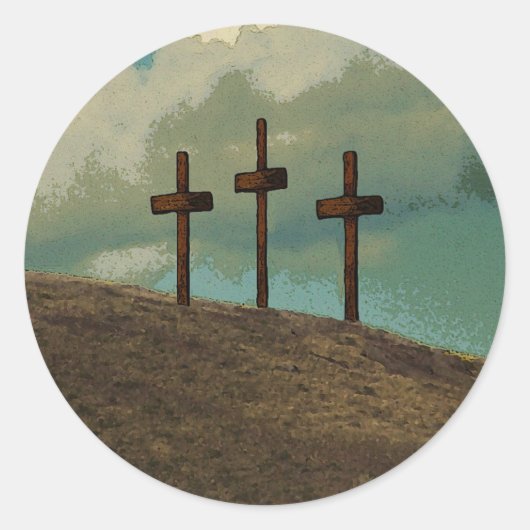 Sticker Rond Trois Croix sur une colline (Devant)