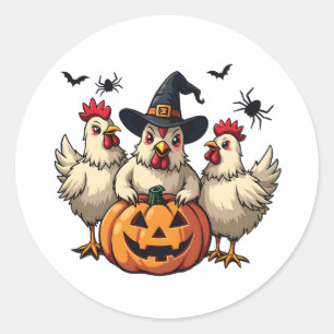 Sticker Rond Trois Éffrayant Halloween Poulet Farmer Chaud d'au