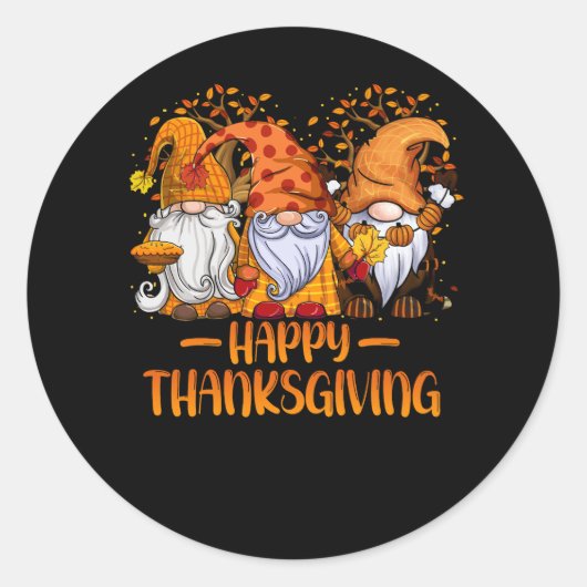 Sticker Rond Trois Gnomes Bon thanksgiving Automne Automne Pump (Devant)