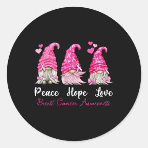 Sticker Rond Trois Gnomes Paix Espoir Amour Cancer du sein