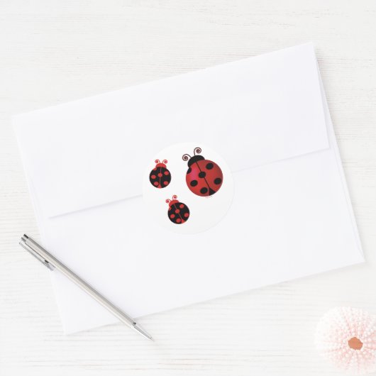 Sticker Rond Trois Ladybugs (Enveloppe)