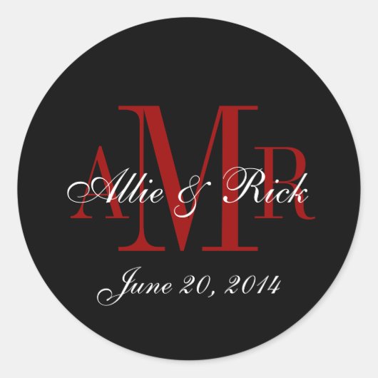 Sticker Rond Trois lettres Monogrammes Noms Mariage Faveur Étiq (Devant)