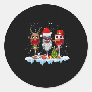 Sticker Rond Trois Lunettes De Vin Feux De Noël Santa Hat x