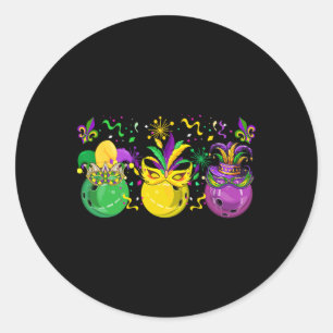 Sticker Rond Trois Mardi Gras Bowling Masqué Jester Parade Casq