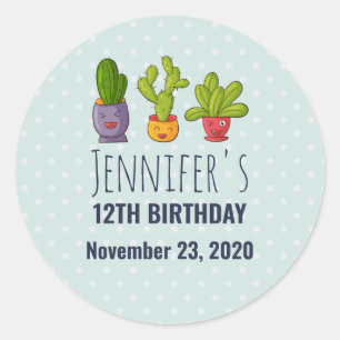 Sticker Rond Trois mignons cactus dans des pots de fleurs Amusa