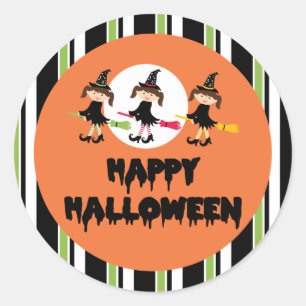Sticker Rond Trois petites sorcières joyeuses Halloween