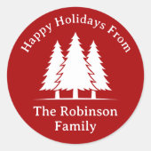 Sticker Rond Trois Pins Arbres Rustique Noël Salutation (Devant)