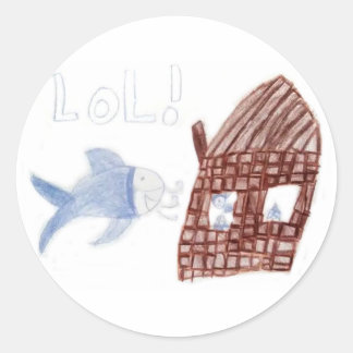 Sticker Rond Trois Poissons Silencieux - Poisson Enfant Dessin