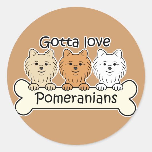 Sticker Rond Trois Poméraniens (Devant)