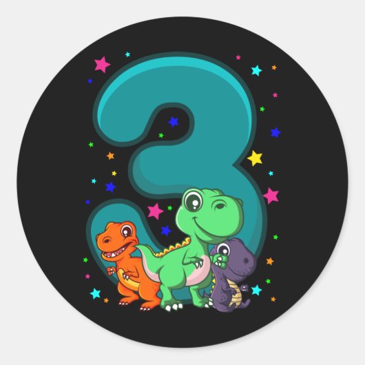 Sticker Rond TROIS REX 3 ans 3e anniversaire enfants Dino (Devant)