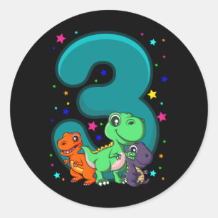 Sticker Rond TROIS REX 3e anniversaire Enfants Dino