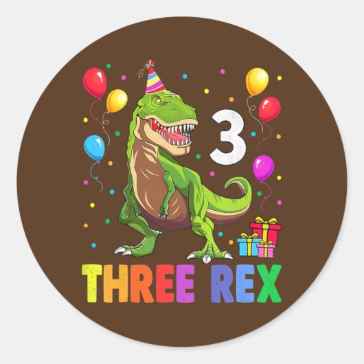 Sticker Rond Trois Rex Anniversaire 3 Anniversaire Dinosaure 3è (Devant)