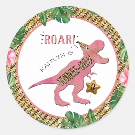 Sticker Rond Trois Rex Dinosaur 3e Anniversaire Classic Stic Ro (Devant)