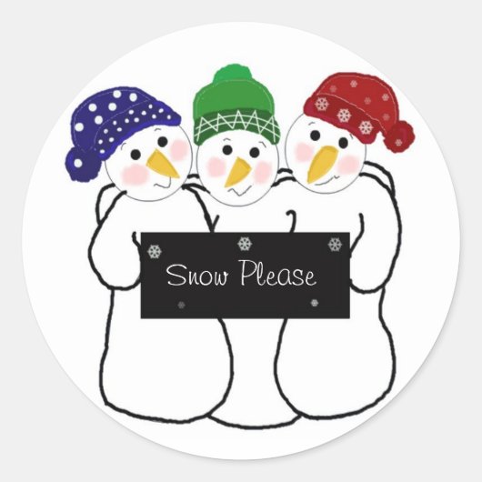 Sticker Rond Trois Snowmen avec signe d'hiver (Devant)