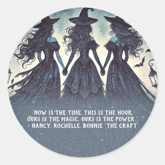 Sticker Rond Trois sorcières à la soirée d'Halloween étoilée (Devant)