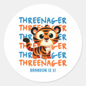 Sticker Rond Trois Tiger Boy 3e fête d'anniversaire (Devant)