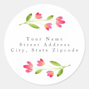 Sticker Rond Trois tiges d'aquarelle rose corail