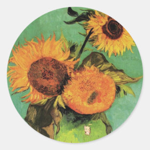 Sticker Rond Trois tournesols dans un vase par Vincent van Gogh
